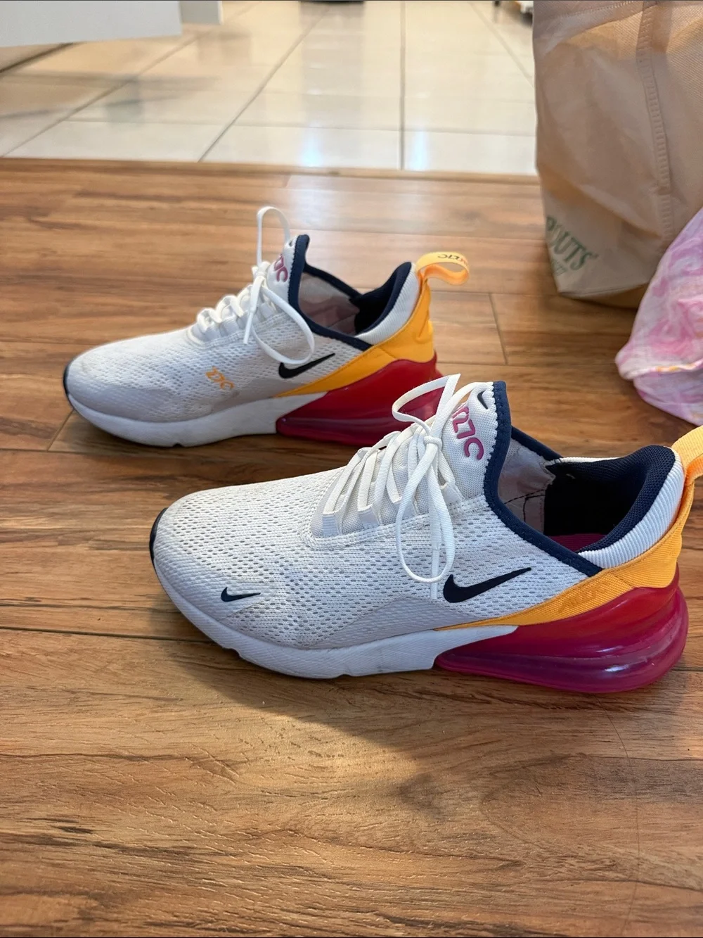 Nike Kids Air Max 270 White with Pink and Yellow Accents